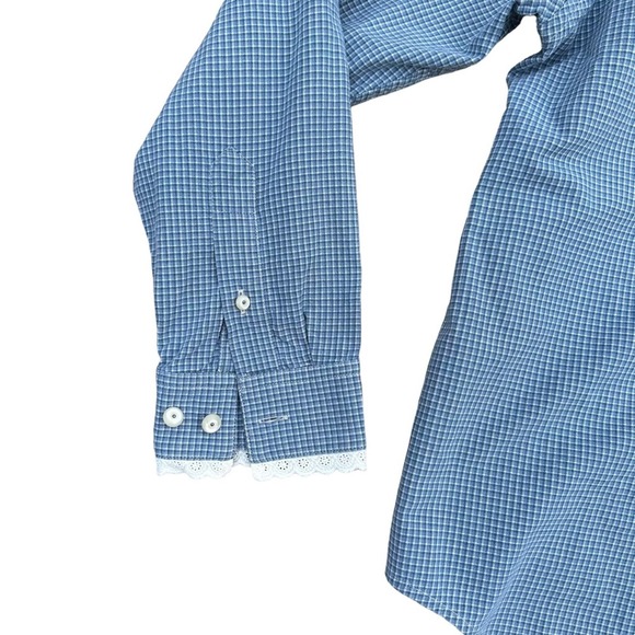 Ralph Lauren Pajama Top Womens Long Sleeve Lace Button Down Cotton Blue Large - Picture 3 of 8